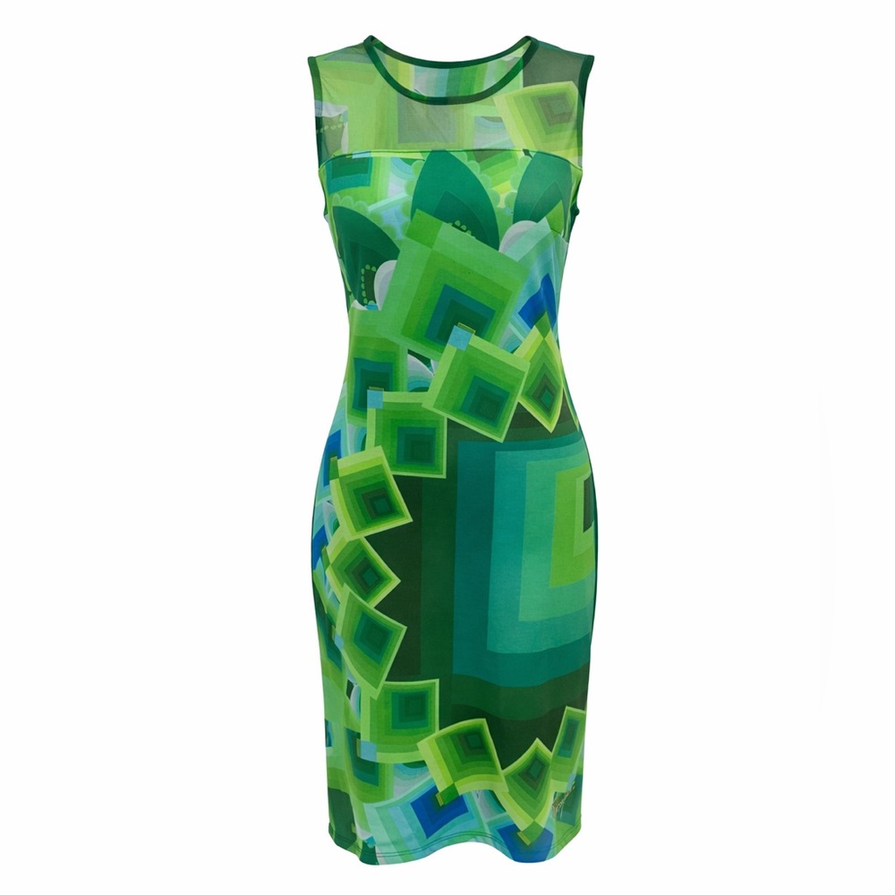 Desigual Green Geometric Dress